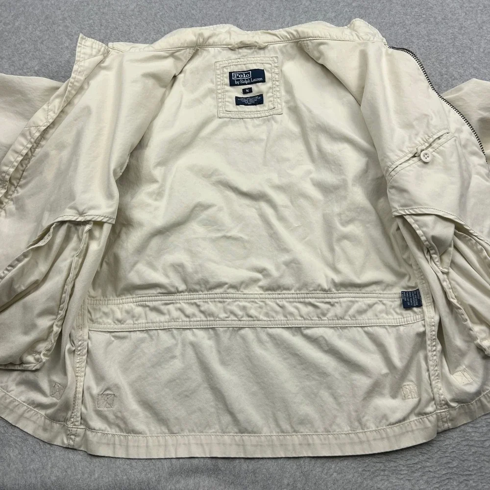 Polo Ralph Lauren Harrington Jacket Mens Medium Cream Full Zip Lightweight Biker